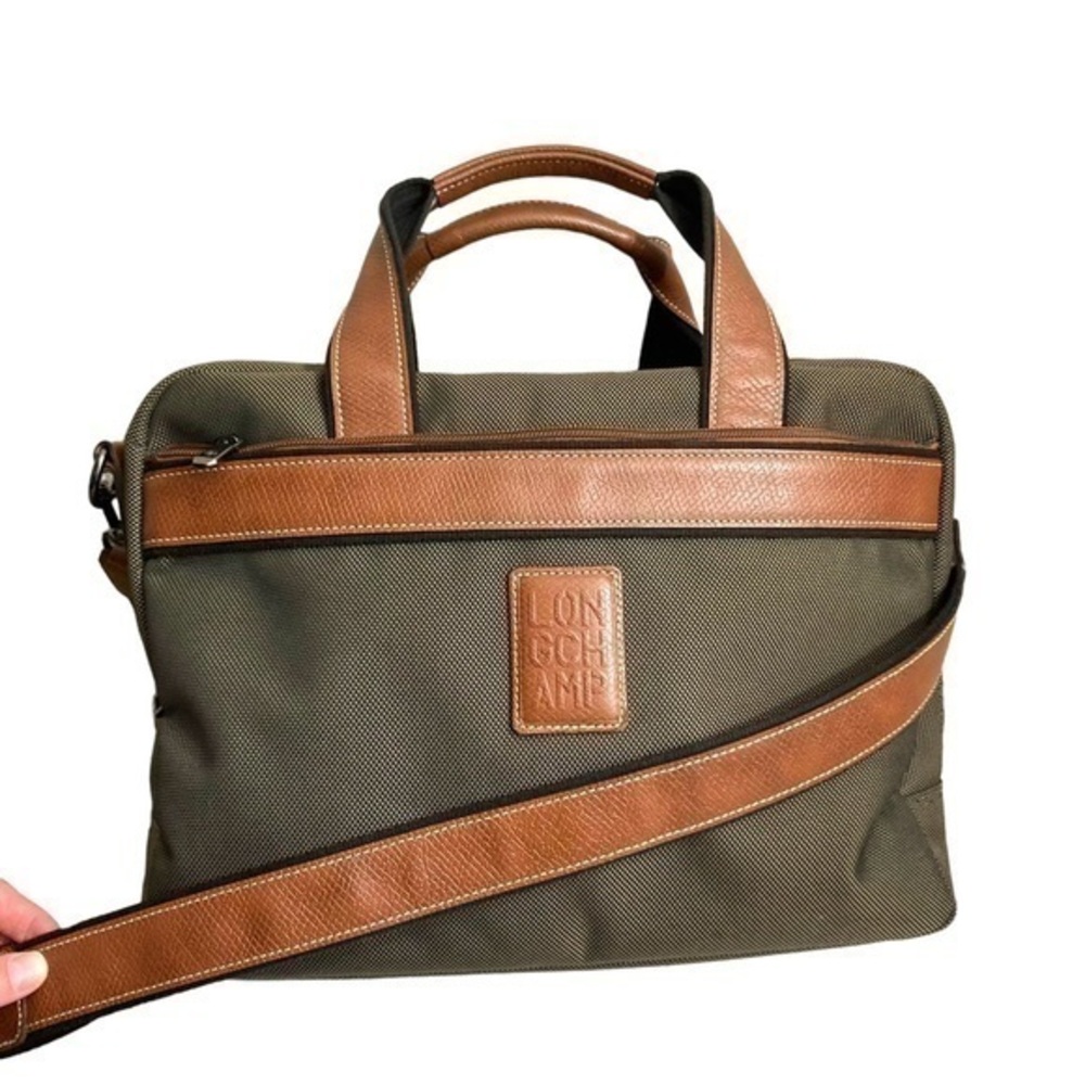 Longchamp canvas and leather duffle travel bag unisex